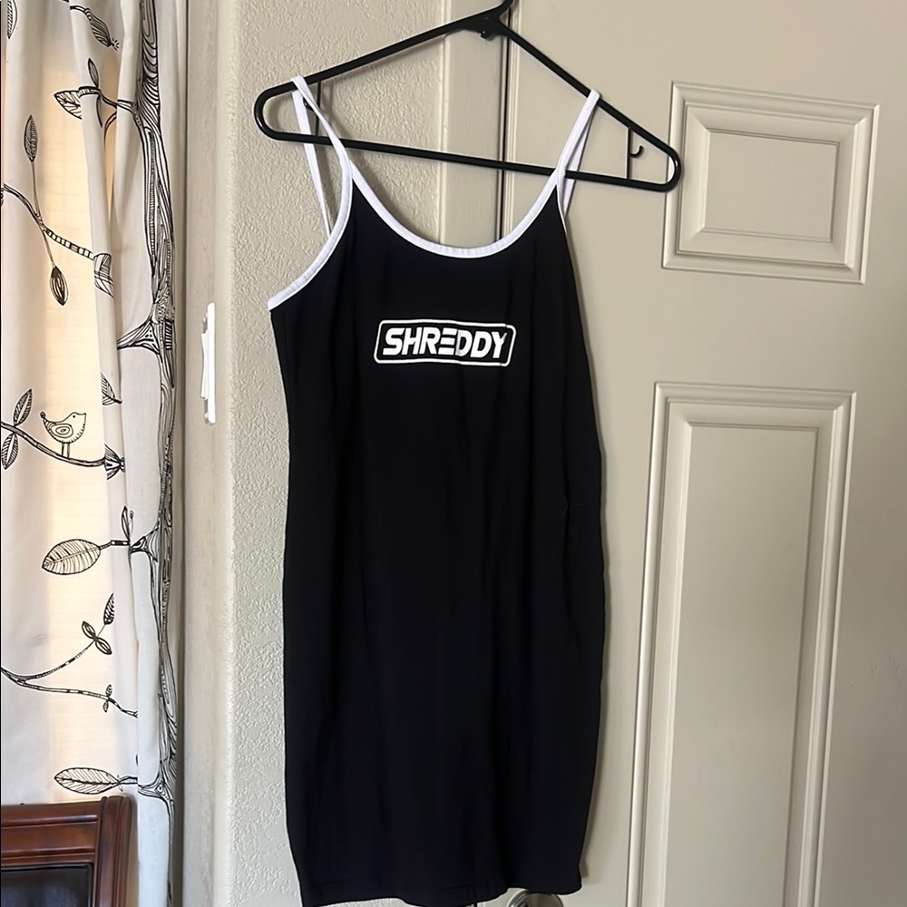 Shreddy Black Dress with White Trim